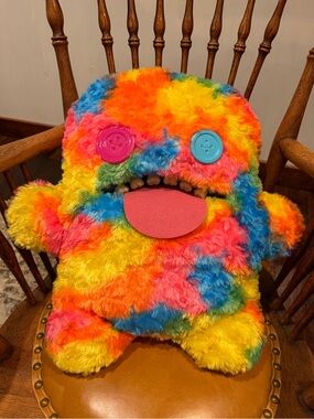 Plush Rainbow Monster Stuffed Animal with Button Eyes